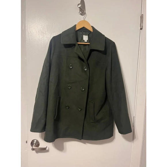 J.Jill Wool Green Blend Double Breasted Pea Coat Size Medium - Picture 1 of 6